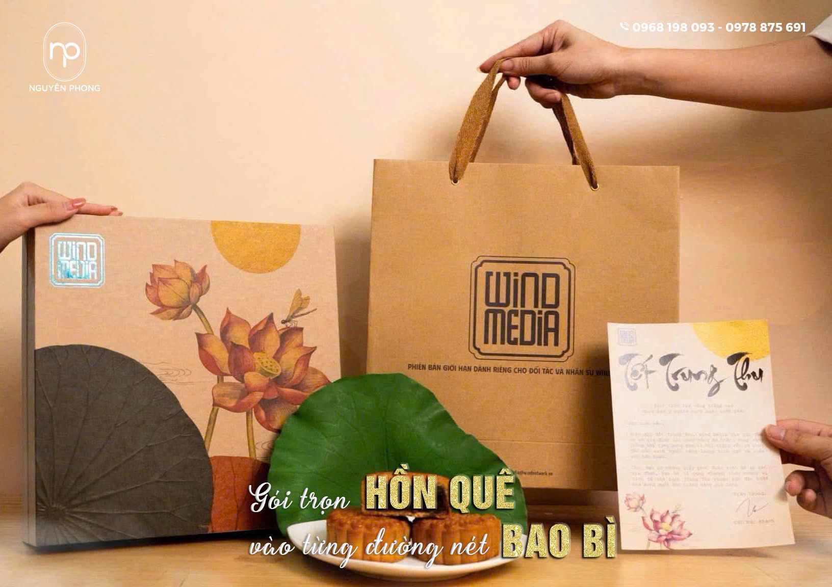 Mẫu trọn bộ bao bì họa tiết hoa sen